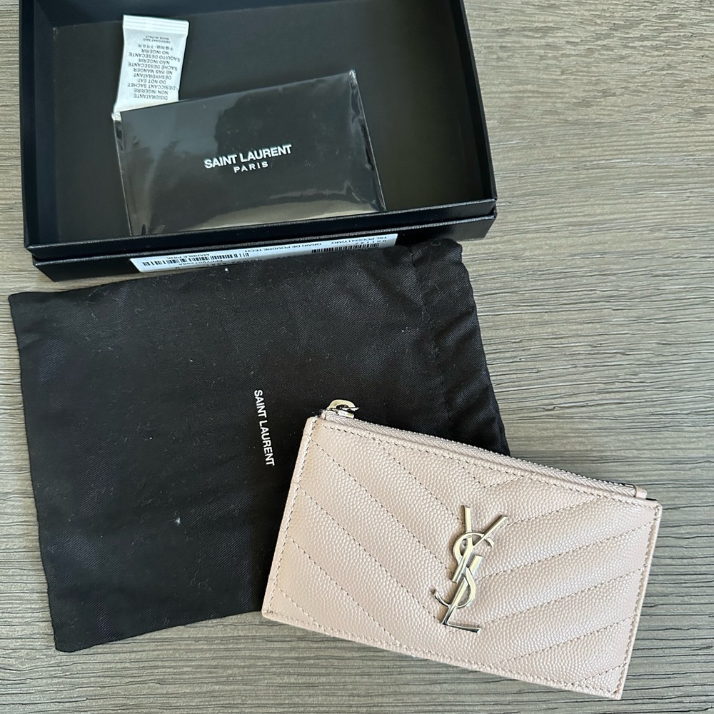 Saint Laurent Leather Pink Zip Card Case